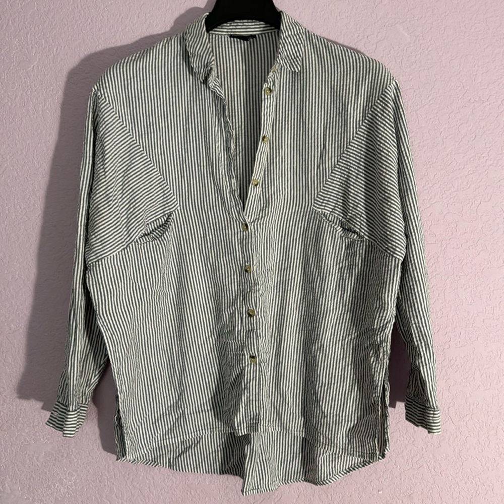 Topshop Striped Button Down Shirt Blouse